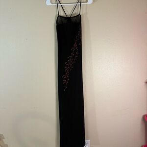 Y2K Elegant Black Dress with Red Embroidery maxi dress